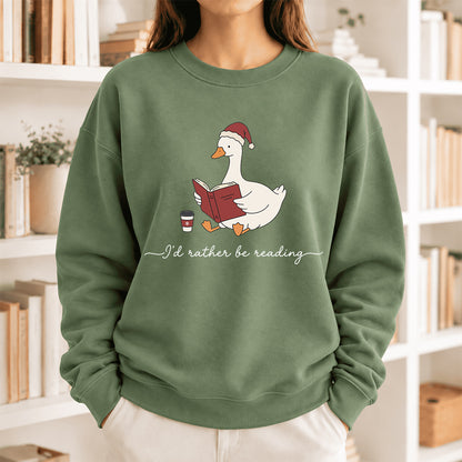 I'D Rather Be Reading Softstyle Sweatshirt | Christmas Book Lover Gift Military Green