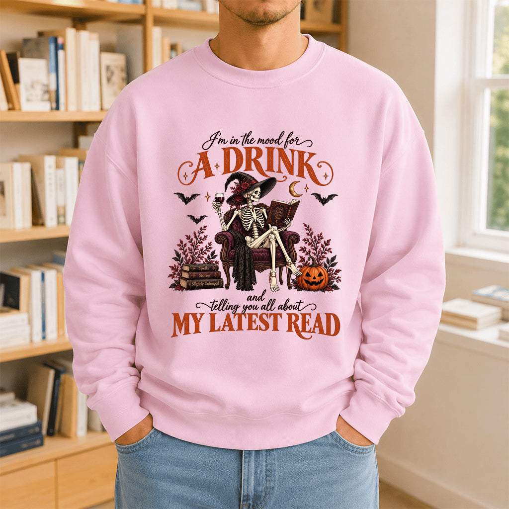 Telling You All About My Lastest Read Printed Sweatshirt | Halloween Reader Gift Light Pink