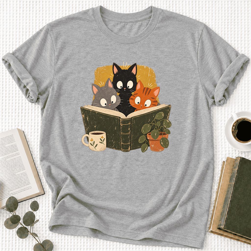 Curious Reading Cats Ultra-Soft Cotton T-Shirt | Cat Lover Reader Gift Athletic Heather