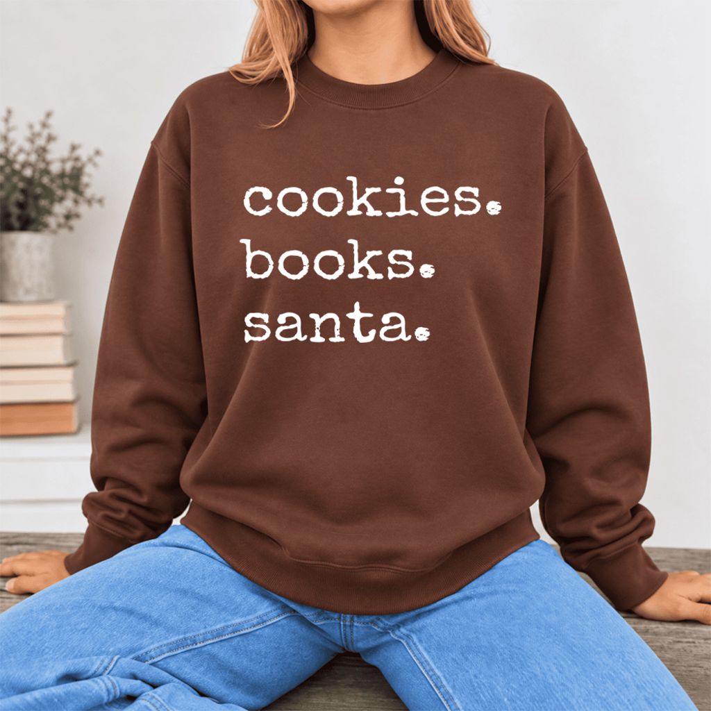 Cookies Books Santa Softstyle Sweatshirt | Christmas Book Lover Gift Cocoa
