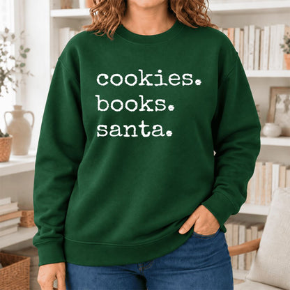 Cookies Books Santa Softstyle Sweatshirt | Christmas Book Lover Gift Forest Green