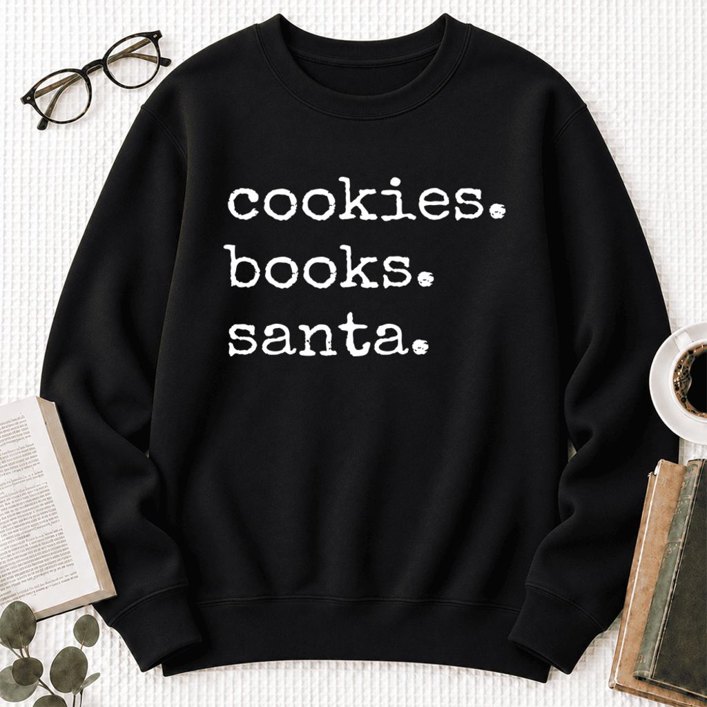 Cookies Books Santa Softstyle Sweatshirt | Christmas Book Lover Gift Black