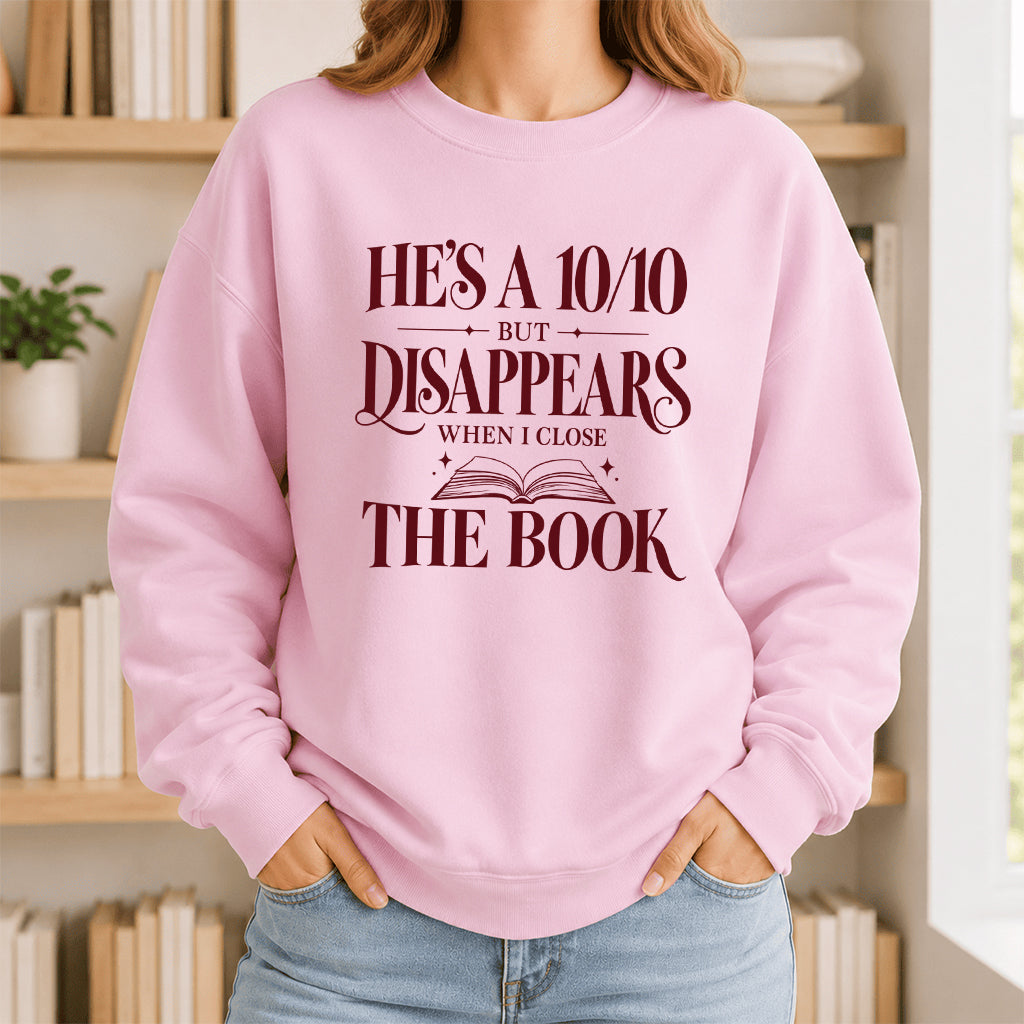 He's A 10/10 Fiction Boyfriend Crewneck Sweatshirt | Romantasy Reader Gift Light Pink