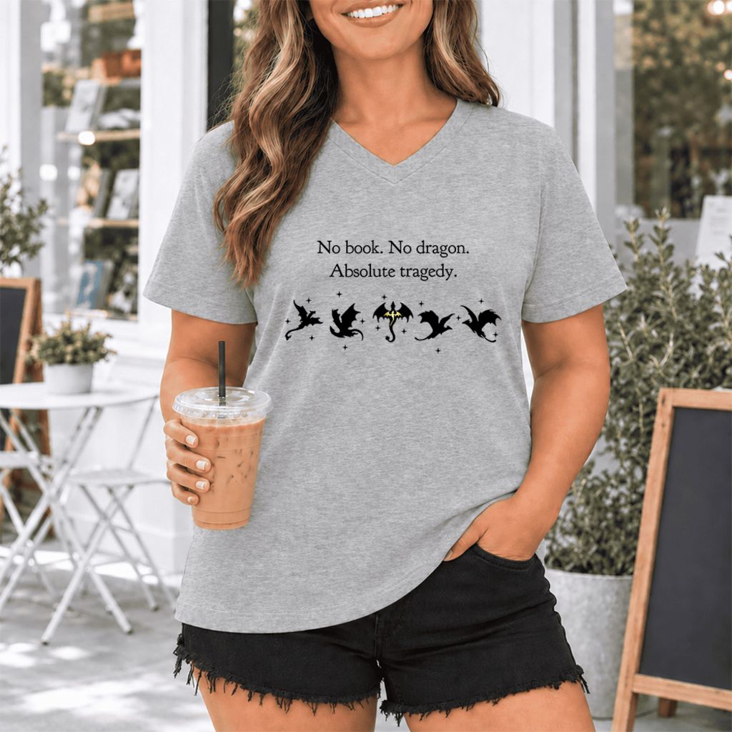 No Book, No Dragon, Absolute Tragedy Ultra-Soft V-Neck | Fantasy Book Lover Gift Athletic Heather