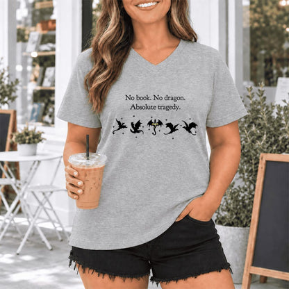 No Book, No Dragon, Absolute Tragedy Ultra-Soft V-Neck | Fantasy Book Lover Gift Athletic Heather