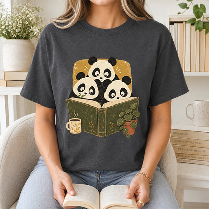 Minimal Japanese Pandas Reading Softstyle T-Shirt | Book Lover Gift Dark Heather