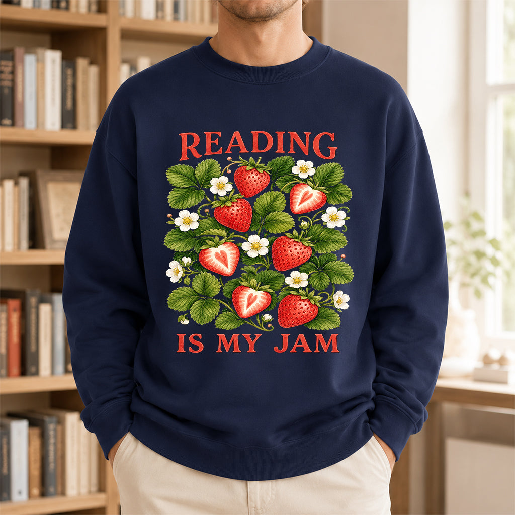 Reading Is My Jam Crewneck Sweatshirt | Reader Gift Navy