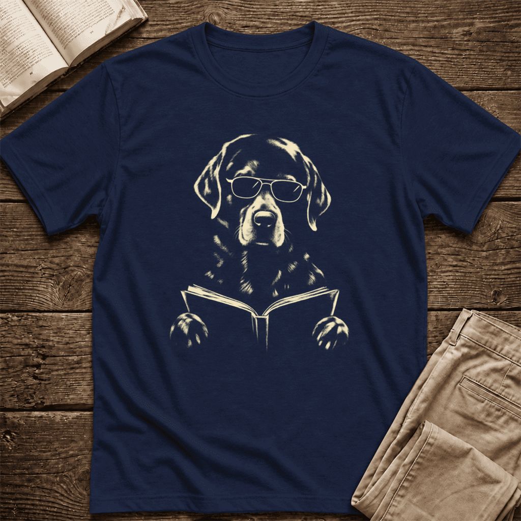 Labrador Retriever Reading Book Ultra-Soft Cotton T-Shirt | Dog Mom Reader Gift Navy