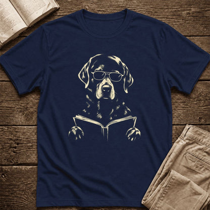 Labrador Retriever Reading Book Ultra-Soft Cotton T-Shirt | Dog Mom Reader Gift Navy