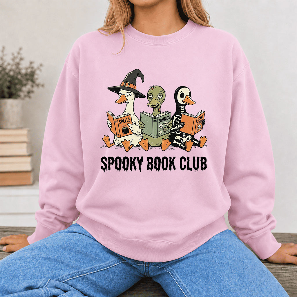 Spooky Book Club Printed Sweatshirt | Halloween Book Lover Gift Light Pink