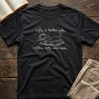 Funny Cats and Books Design Softstyle T-Shirt | Book Lover Gift Black