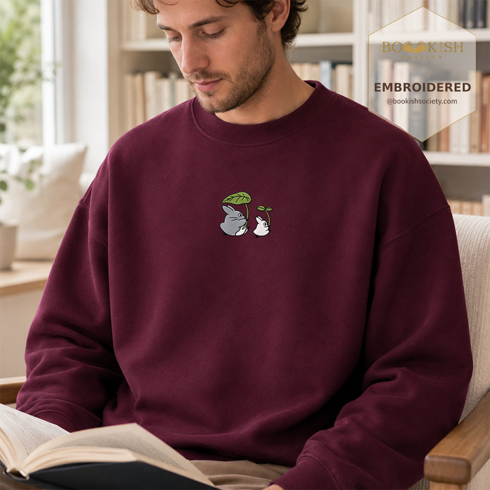 Forest Spirits and Flowers Embroidered Sweatshirt | Reader Gift Maroon