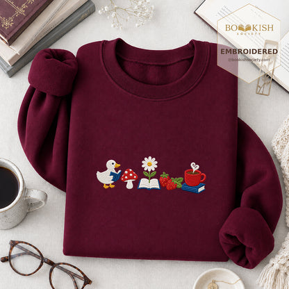 Duck Mushroom Embroidered Sweatshirt | Reader Gift Maroon