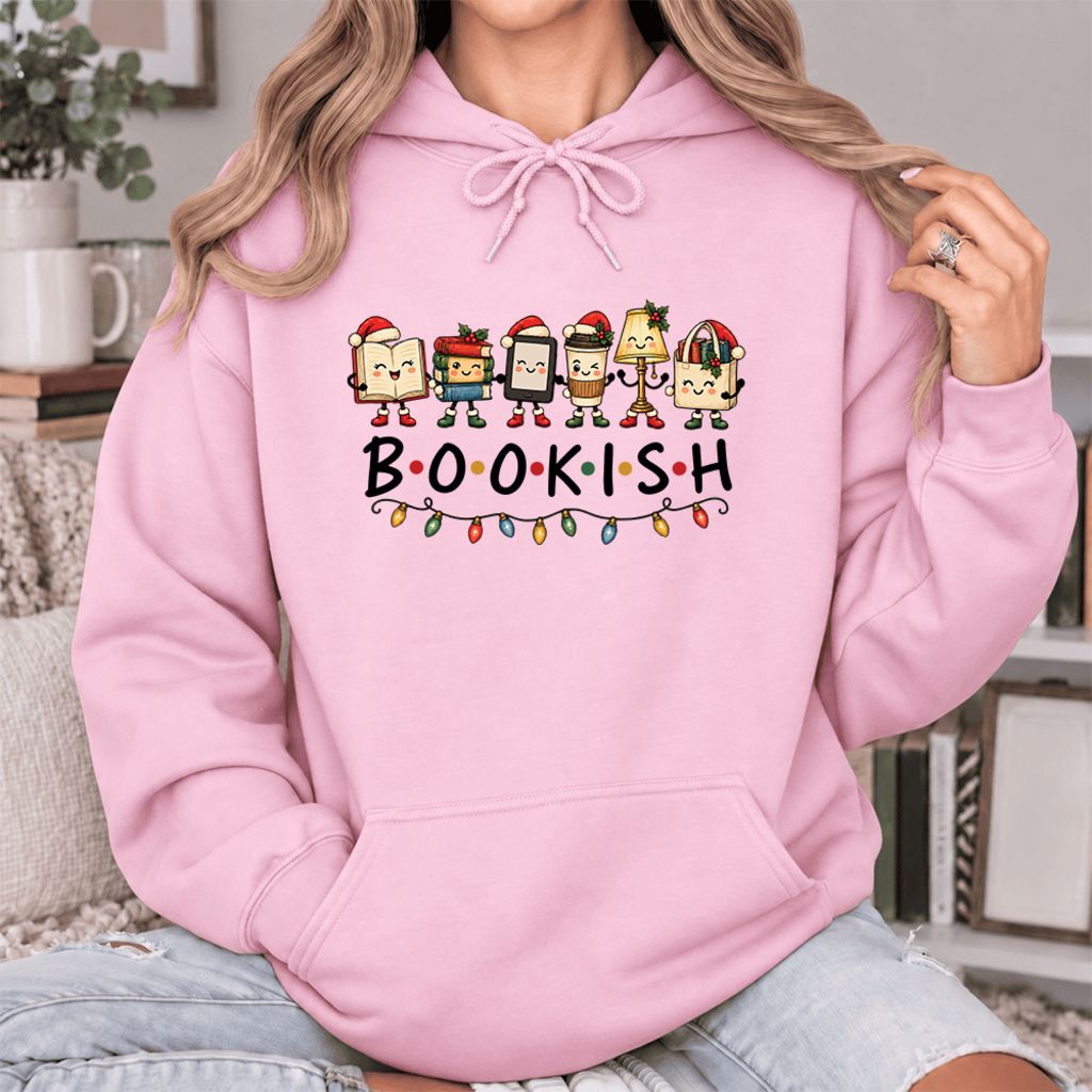 Christmas Bookish Things Softstyle Hoodie | Christmas Gift For Readers Light Pink