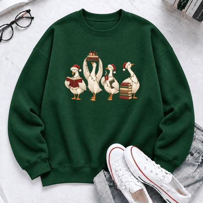 Christmas Reading Ducks Softstyle Sweatshirt | Christmas Book Lover Gift Forest Green