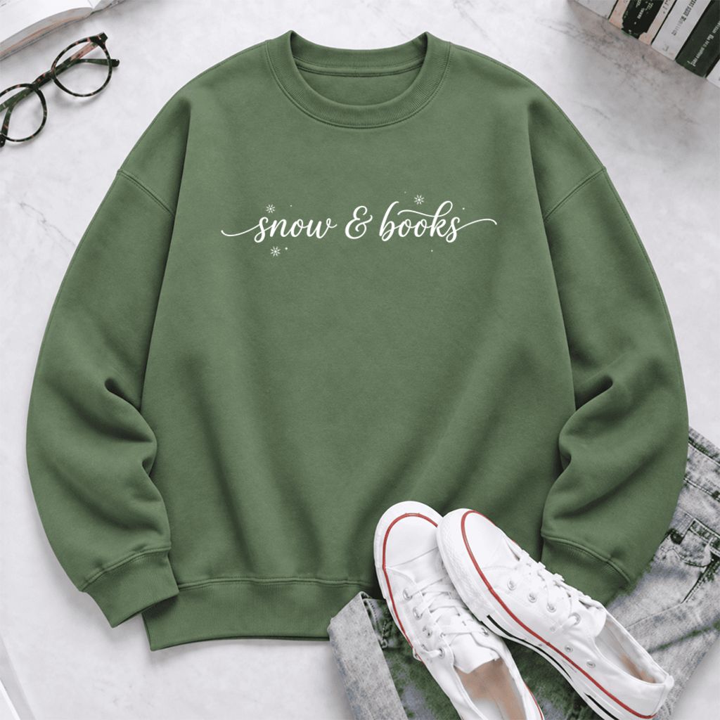 Snow & Books Softstyle Sweatshirt | Christmas Book Lover Gift Military Green