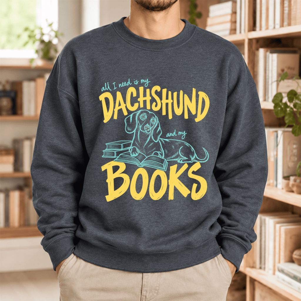 All I Need Is My Dachshund And My Books Softstyle Sweatshirt | Gift Dark Heather