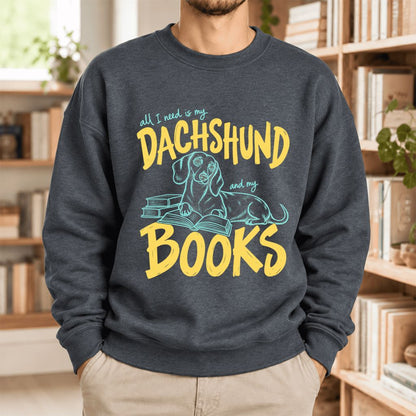 All I Need Is My Dachshund And My Books Softstyle Sweatshirt | Gift Dark Heather