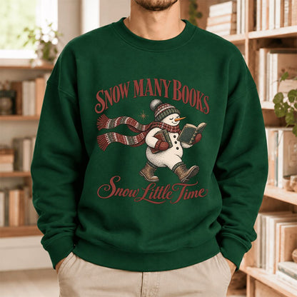 Snow Many Books Snow Little Time Softstyle Sweatshirt | Christmas Reader Gift Forest Green