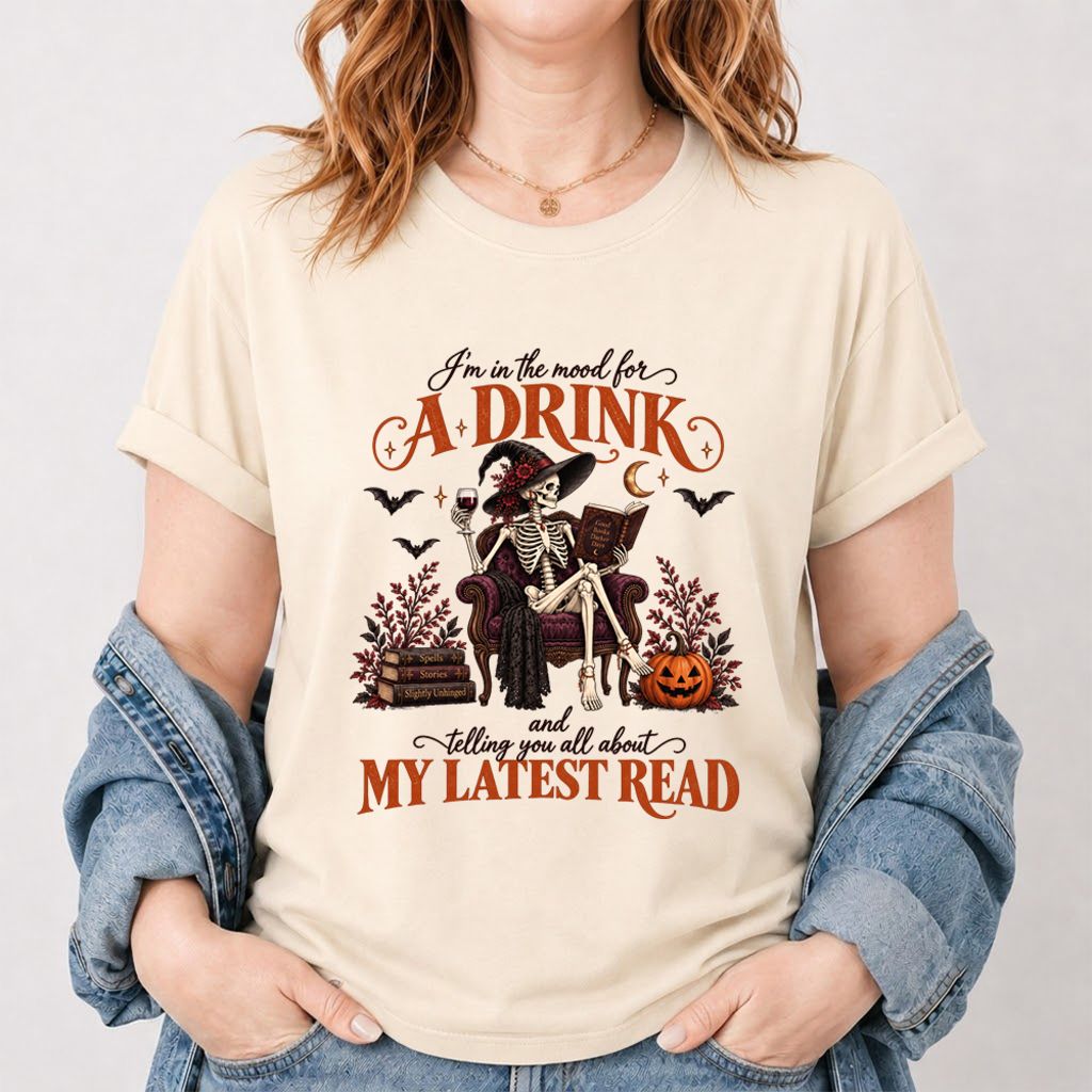 Telling You All About My Lastest Read Printed T-Shirt | Halloween Reader Gift Natural