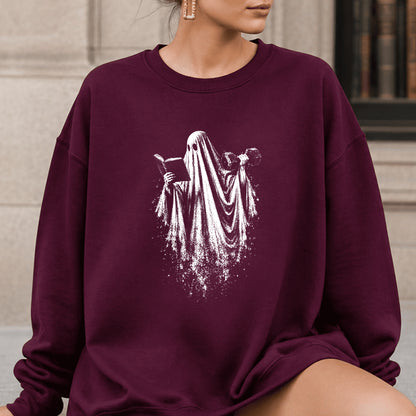 Reading Gym Ghost Printed Sweatshirt | Halloween Book Lover Gift Maroon