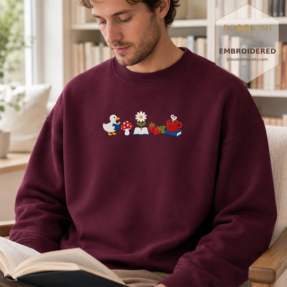 Duck Mushroom Embroidered Sweatshirt | Reader Gift Maroon