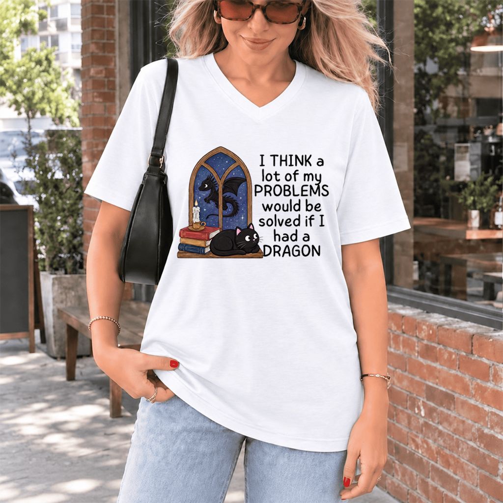 If I Could Have A Dragon Ultra-Soft V-Neck | Fantasy Reader Gift White