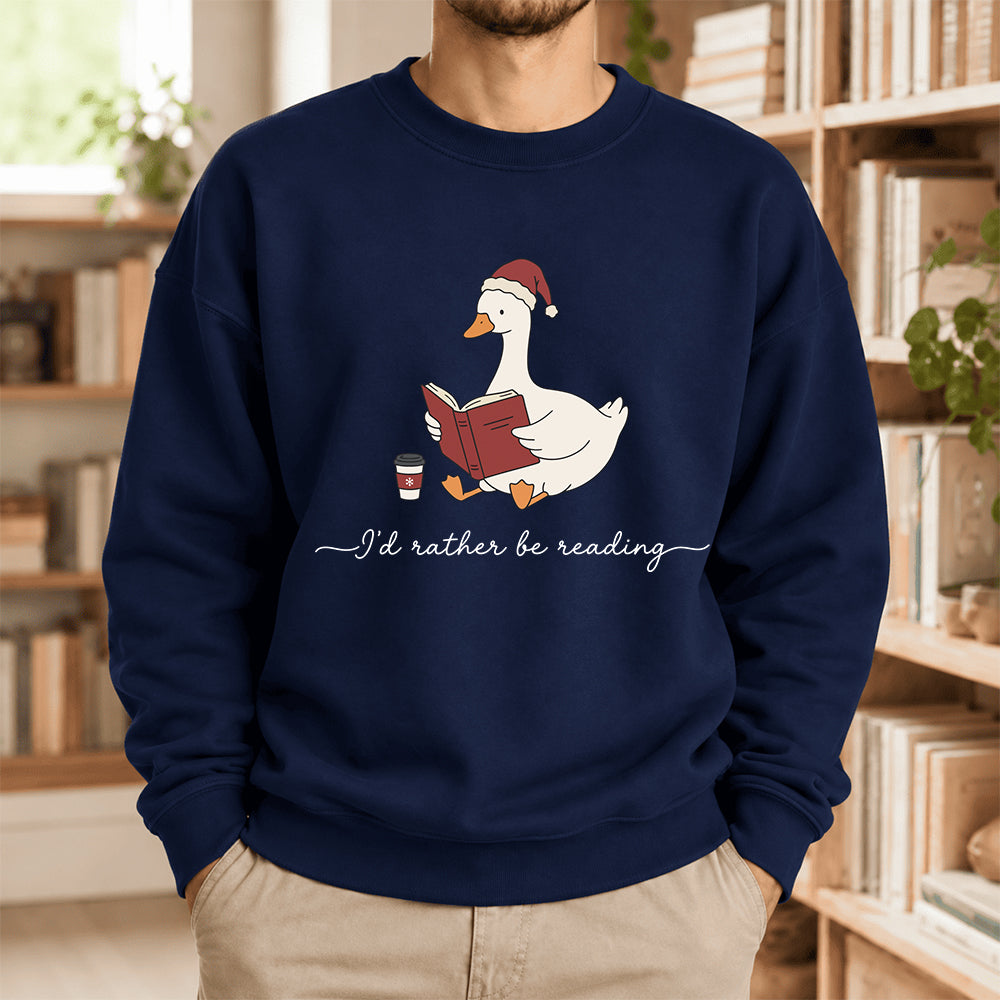 I'D Rather Be Reading Softstyle Sweatshirt | Christmas Book Lover Gift Navy