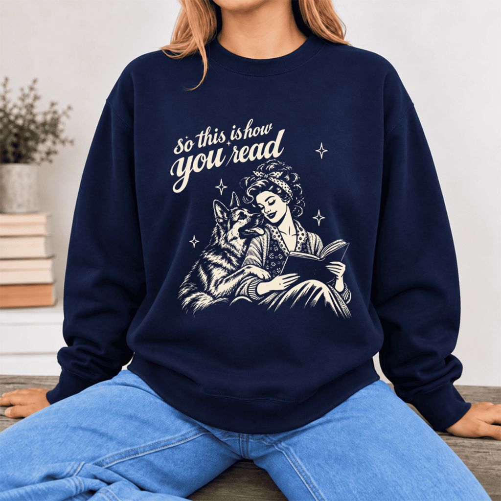 How You Read German Shepherd Softstyle Sweatshirt | Cozy Dog Mom Reader Gift Navy