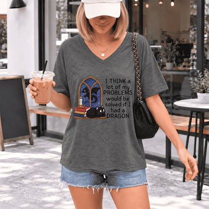 If I Could Have A Dragon Ultra-Soft V-Neck | Fantasy Reader Gift Deep Heather
