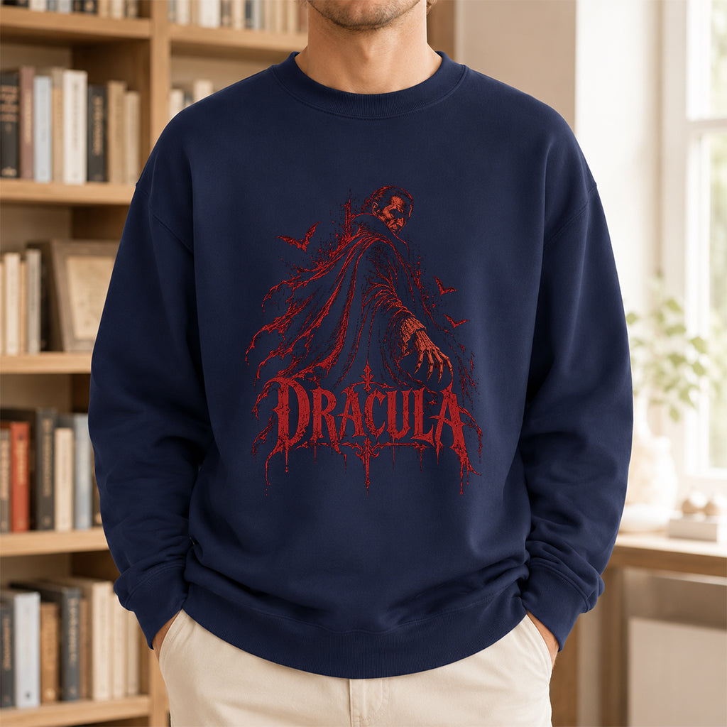 Dracula Vampire Gothic Crewneck Sweatshirt | Halloween Book Lover Gift Navy