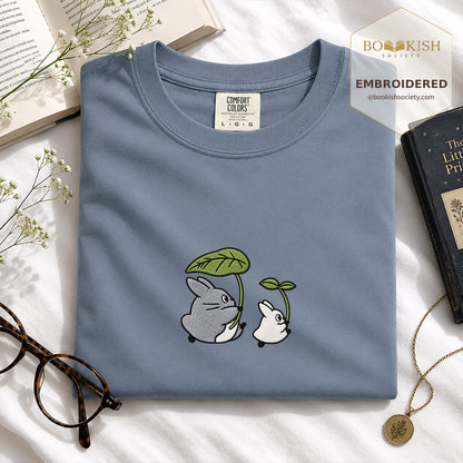 Embroidered Forest Spirits and Flowers Comfort Color® T-shirt Book Lover Gift Blue Jean