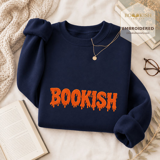 Bookish Halloween Embroidered Sweatshirt | Halloween Book Lover Gift Navy