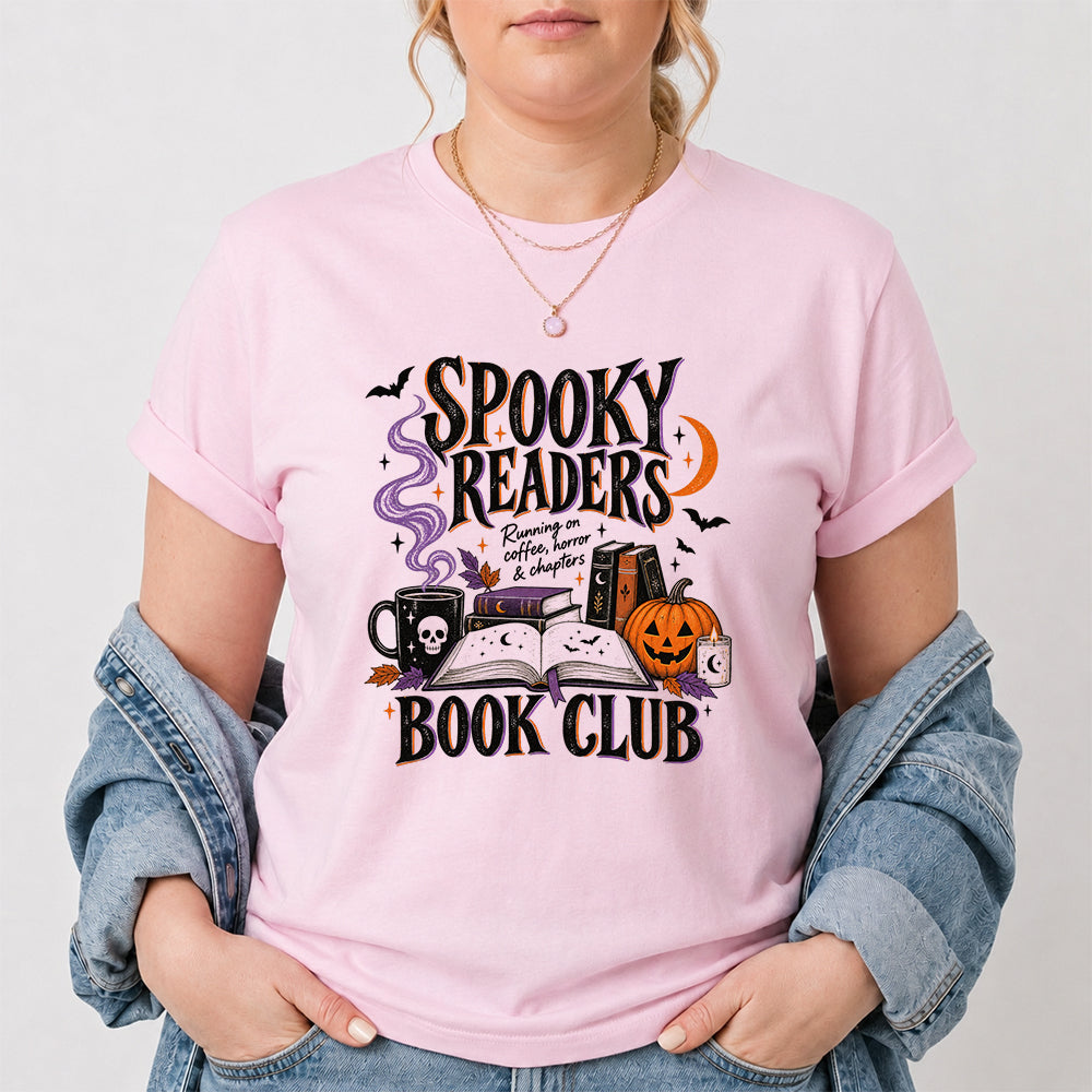 Spooky Readers Book Club Printed T-Shirt | Halloween Book Lover Gift Light Pink
