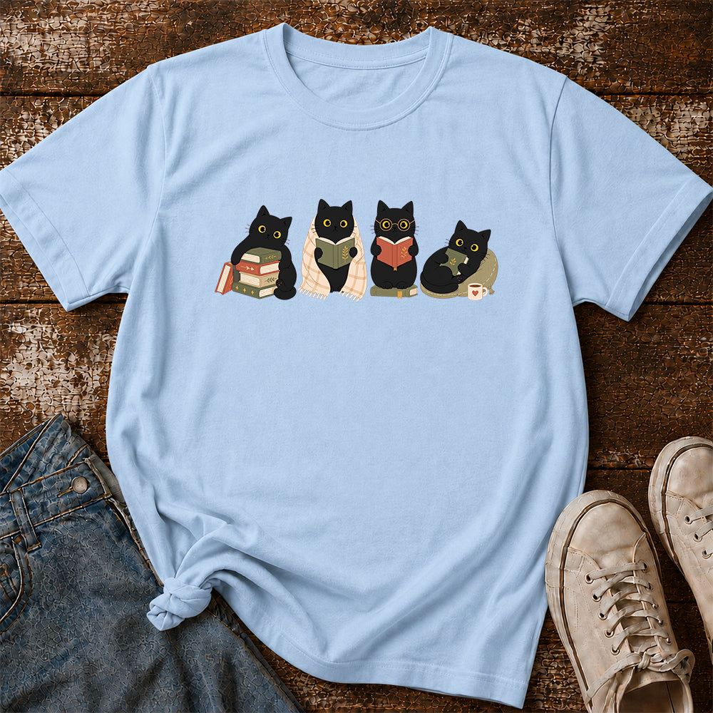 Black Cats Reading Softstyle T-Shirt | Book Lover Gift Light Blue