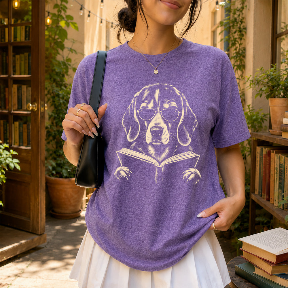 Beagle Reading Book Softstyle T-Shirt | Book Lover Gift Heather Purple