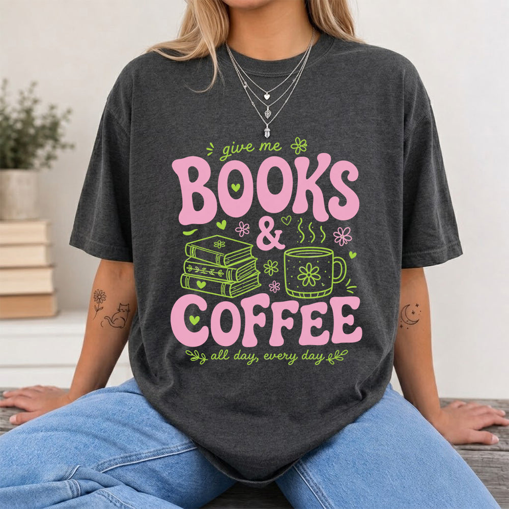 Books and Coffee Softstyle T-Shirt | Book Lover Gift Dark Heather