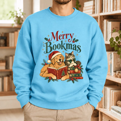 Merry Bookmas Softstyle Sweatshirt | Christmas Book Lover Gift Sky