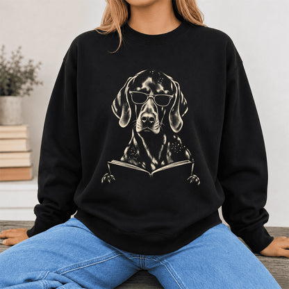 German Shorthaired Pointer Reading Book Crewneck Sweatshirt | Reader Gift Black