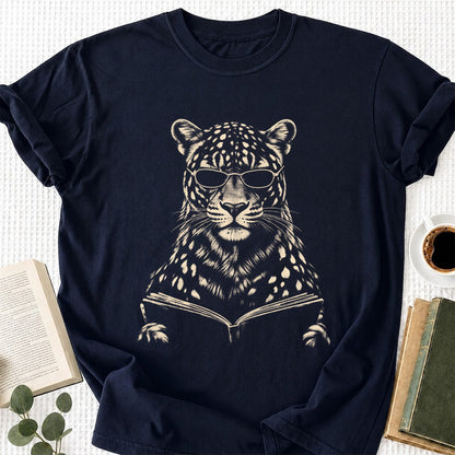Leopard Reading Book Softstyle T-Shirt | Book Lover Gift Navy
