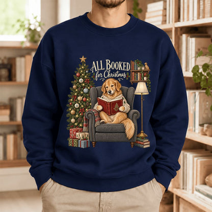 All Booked For Christmas Sweatshirt | Christmas Reader Gift Navy
