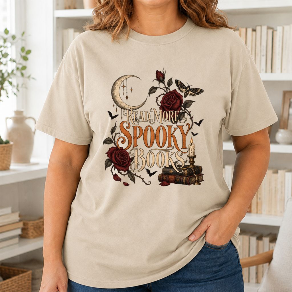 Read More Spooky Books Printed T-Shirt | Halloween Book Lover Gift Sand