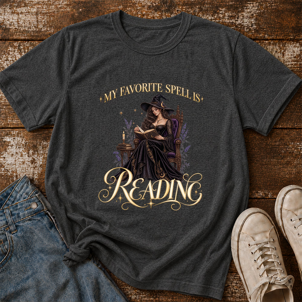 My Favorite Spell Is Reading Printed T-Shirt | Halloween Fantasy Book Lover Gift Dark Heather
