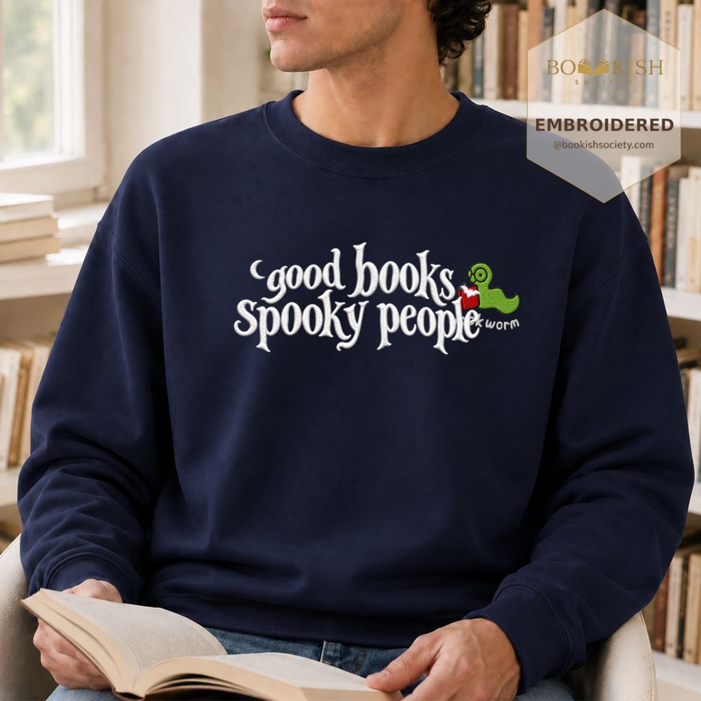 Good Books Spooky People Embroidered Sweatshirt | Halloween Book Lover Gift Navy