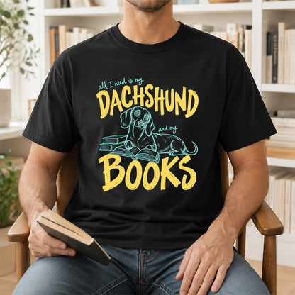 All I Need Is My Dachshund And My Books Softstyle T-Shirt | Book Lover Gift Black