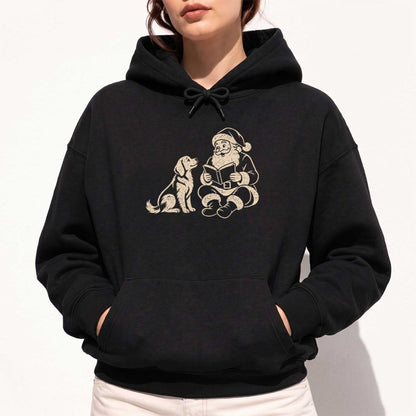 Funny Dog With Santa Christmas Softstyle Hoodie | Christmas Gift For Dog & Book Lover Black