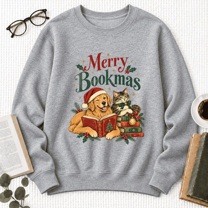 Merry Bookmas Softstyle Sweatshirt | Christmas Book Lover Gift Sport Grey