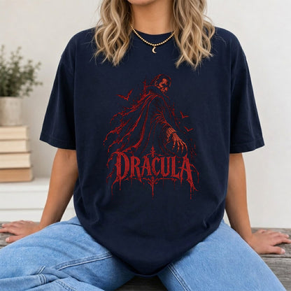 Dracula Printed T-Shirt | Halloween Horror Book Lover Gift Navy