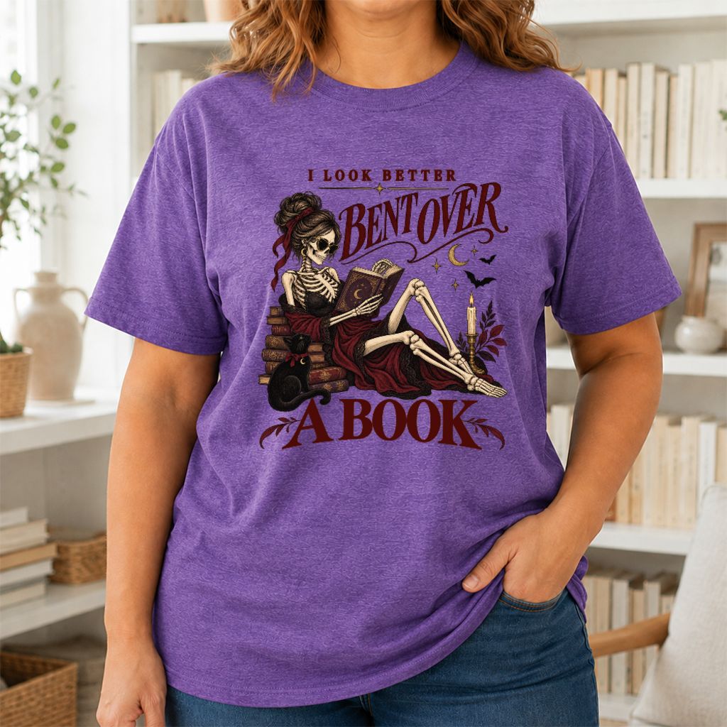 I Look Better Bent Over A Book Printed T-Shirt | Spicy Book Lover Gift Heather Purple