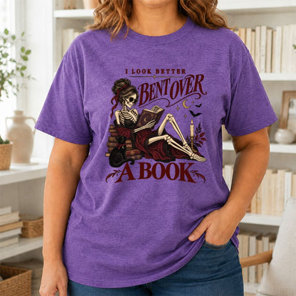 I Look Better Bent Over A Book Printed T-Shirt | Spicy Book Lover Gift Heather Purple
